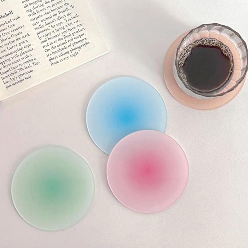 Ins Colour Gradient Acrylic Coaster Anti-slip Round Cup Pad Dining Table Placemat Cafe Decor Mug Mats