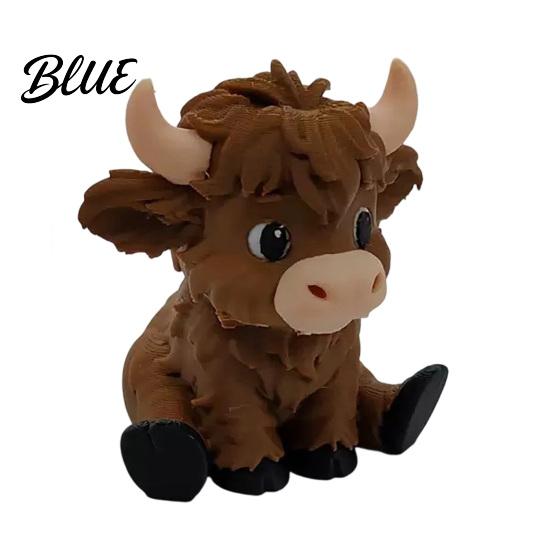 Animal Statue for Office 3D Printed Highland Cow Figurines Cartoon Sitting Sculpture Cute Novelty Gifts Children Ornament Desk Decoration Creative