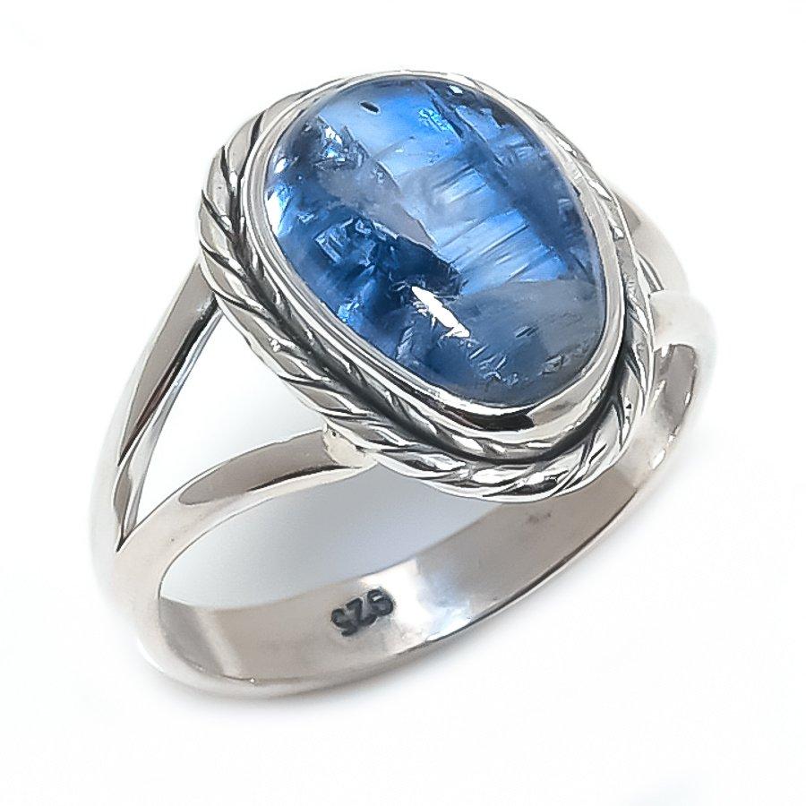 Natural Blue Kyanite Gemstone Handmade 925 Solid Silver Jewelry Ring Size 7 S2Y58