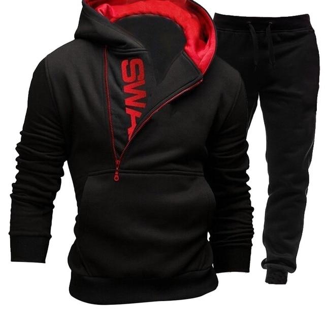 Spring Autumn Men's Sweatshirt Suit Letter Printed Zipper Pockets Hoodie+Drawstring Sweatpants Fashion Oversize Male 2Pcs Set