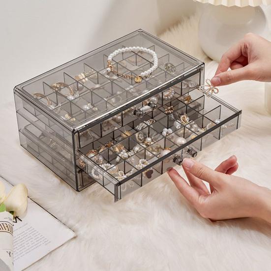 Transparent Jewelry Storage Box Large Capacity 72 Grids Dustproof Stackable Earrings Rings Container Jewelry Organizer