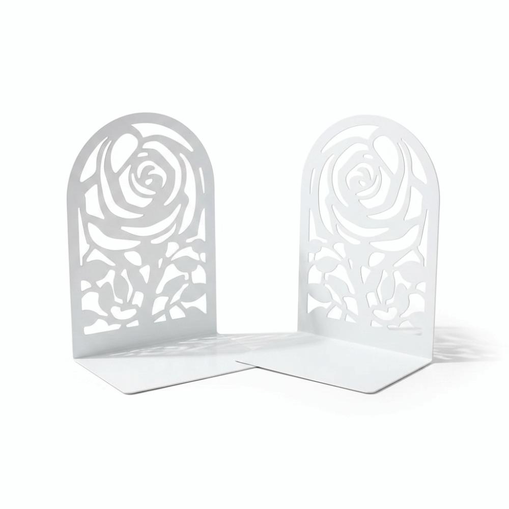 2Pcs Metal Rose Bookends Hollow Design Book Stoppers Durable Bookshelf Organizer Bookshelf