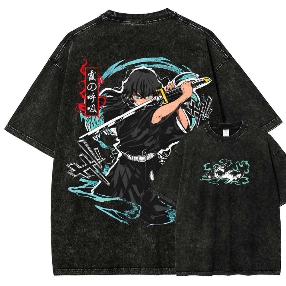 

Demon Slayer Anime Lover Washed T-shirt Year round clothing high quality personality Clothes Plus Size Unisex New Model Couples tee L