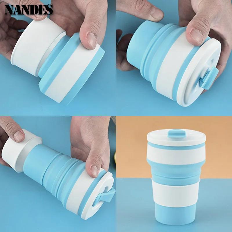 Silicone Folding Cup, Hot Drink Cup, Camping Travel, Portable, Anti-Drop Drinking Milk, High-Temperature Resistant Straw Cup