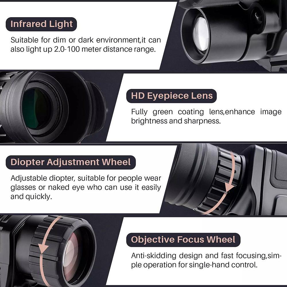 Multifunktionales Monokular-Teleskop, 200 m, volle dunkle Infrarot-Digital-Nachtsichtkamera für die Jagd, Videoaufzeichnung