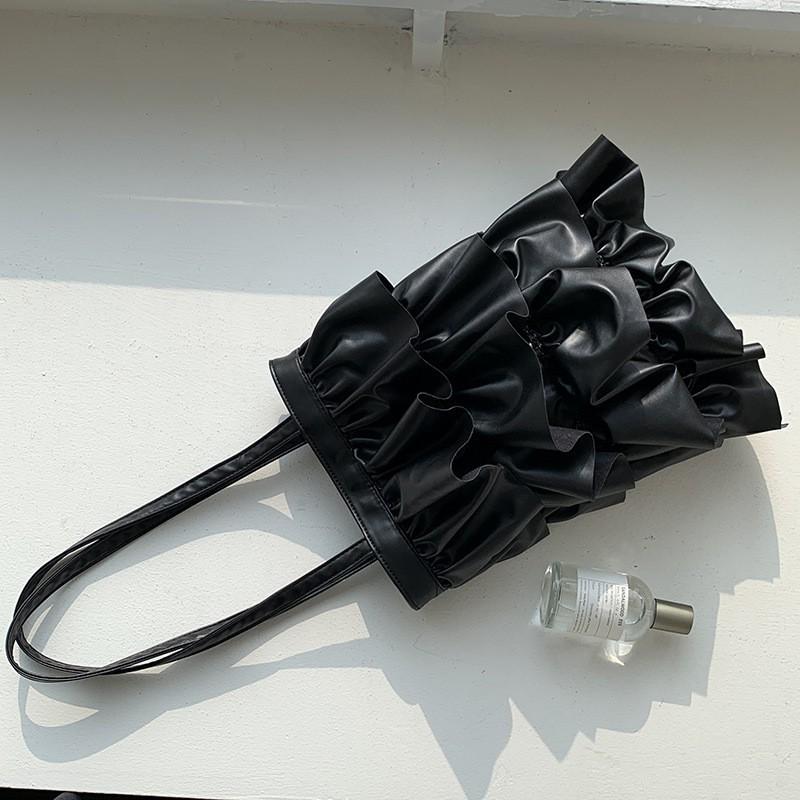 Processed Korean Large-capacity Ruffled Shoulder Bag Women s All-matching Fashionable Underarm Sweet Niche Bucket