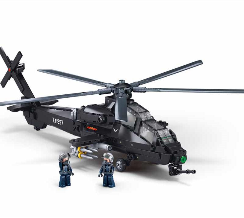 Latest 419Pcs Military Wz-10S Helicopter Gunship Bottom Air Overlord Blocks Construction Blocks Educational Toys For Kids