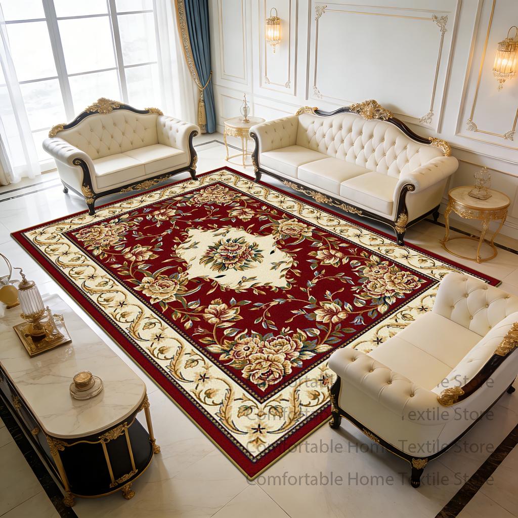 Alfombra de Sala de Estar con Flores Europeas de Lujo Área Grande Antideslizante Alfombras Suaves Decoración Dormitorio Fácil de Limpiar Felpa Corta Felpudo de Suelo