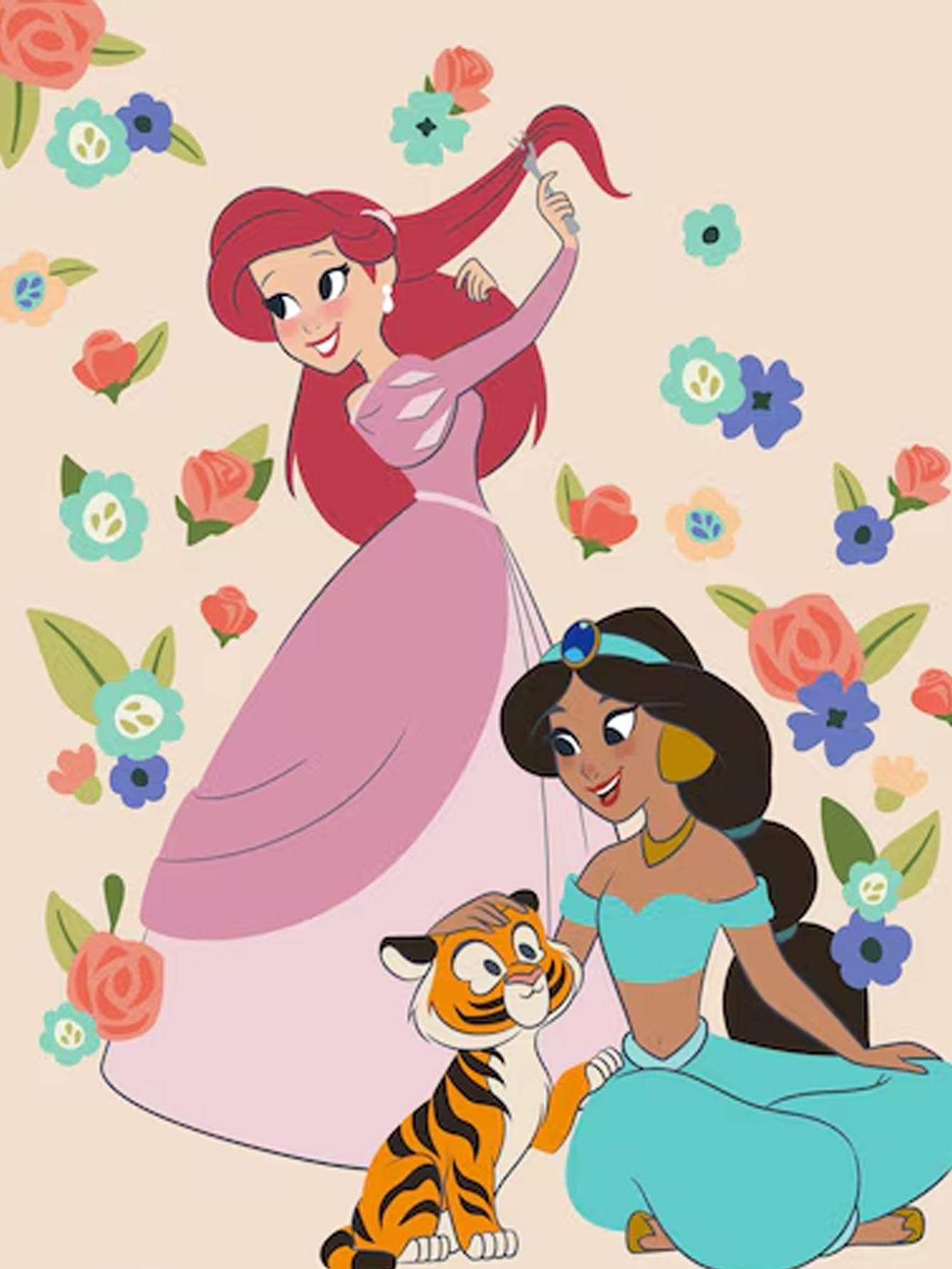 

DIY Diamond Painting The Princess and The Tiger Cross Stitch Kit Mosaic Art Diamond Painting Full Circle Diamond Home Decoration Round 20x30cm