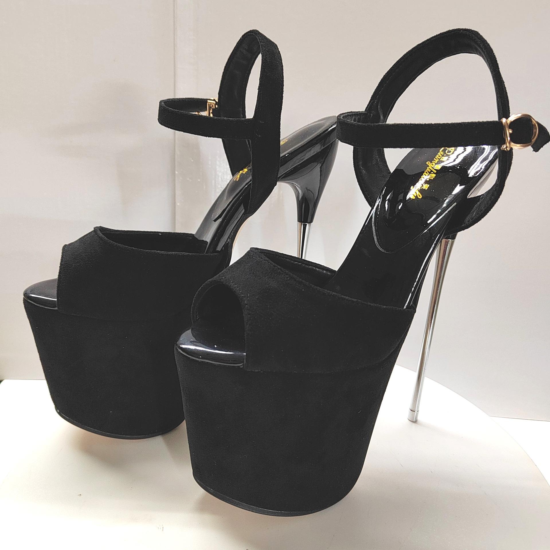 

Новые внешние высокие тонкие каблуки 30 см стальной каблук большого размера женские босоножки замшевые черные пряжки hate sky высокие сексуальные туфли 34