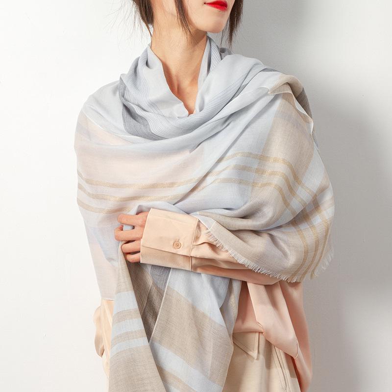 100% Cashmere Scarf for Women: Autumn/Winter Gold/Silver Thread Shawl with Sun Protection