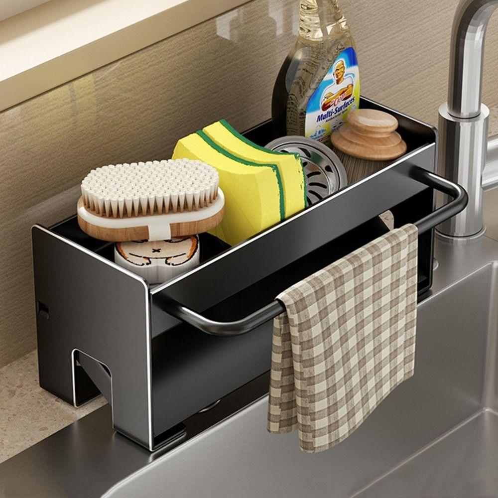 

Self-draining Sink Sponge Holder Carbon Steel Sponge Holder Soap Drainer Towel Rack for Home чёрный
