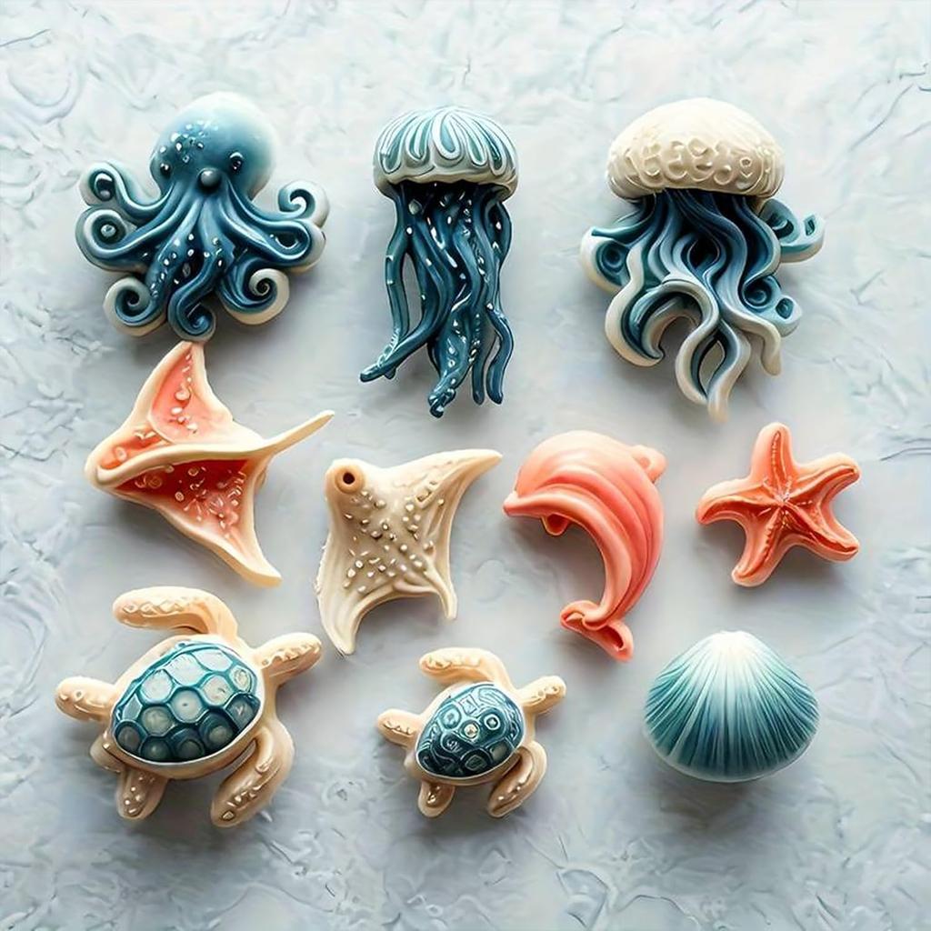 1 Pcs Ocean Theme Cake Decoration Silicone Mold, Turtle Octopus Chocolate Fondant Mold, for Kitchen Baking Cupcake Topper Chocolate Candy and Resin