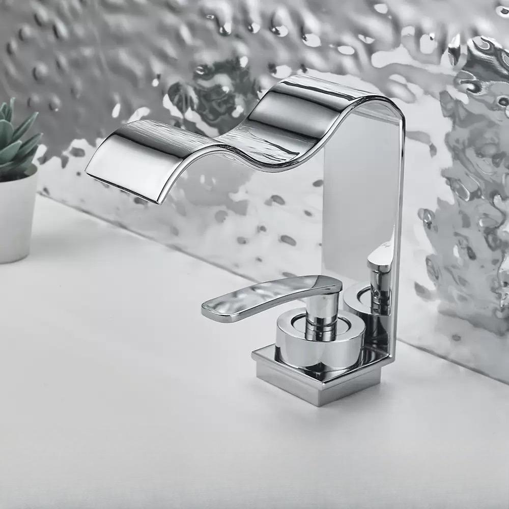 Modern Waterfall Faucet Single Handle 1 Hole Bathroom Sink Faucet Lavatory Vanity Wash Basin Water Faucet Vessel Crane Mixer Tap