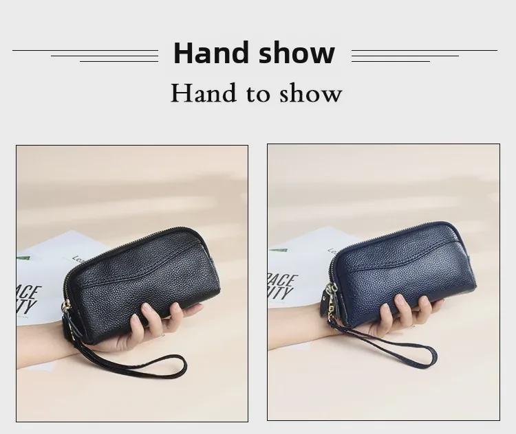 "Europäische und amerikanische Mode echtes Rindsleder lange Brieftasche mit Doppel-Reißverschluss: Damenhandtasche und Handytasche mit großem Fassungsvermögen"