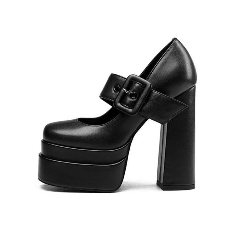 Fashion Double Waterproof Platform Thick Heel Mary Jane High-heeled Shoes Fashion Square Head Shallow Mouth Commuter Women Singles Shoes