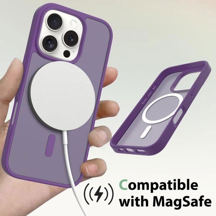 Coque de Protection - BOOLING - pour iPhone 16 Pro - Violet Foncé - Anneau Magnétique - Verres Trempés