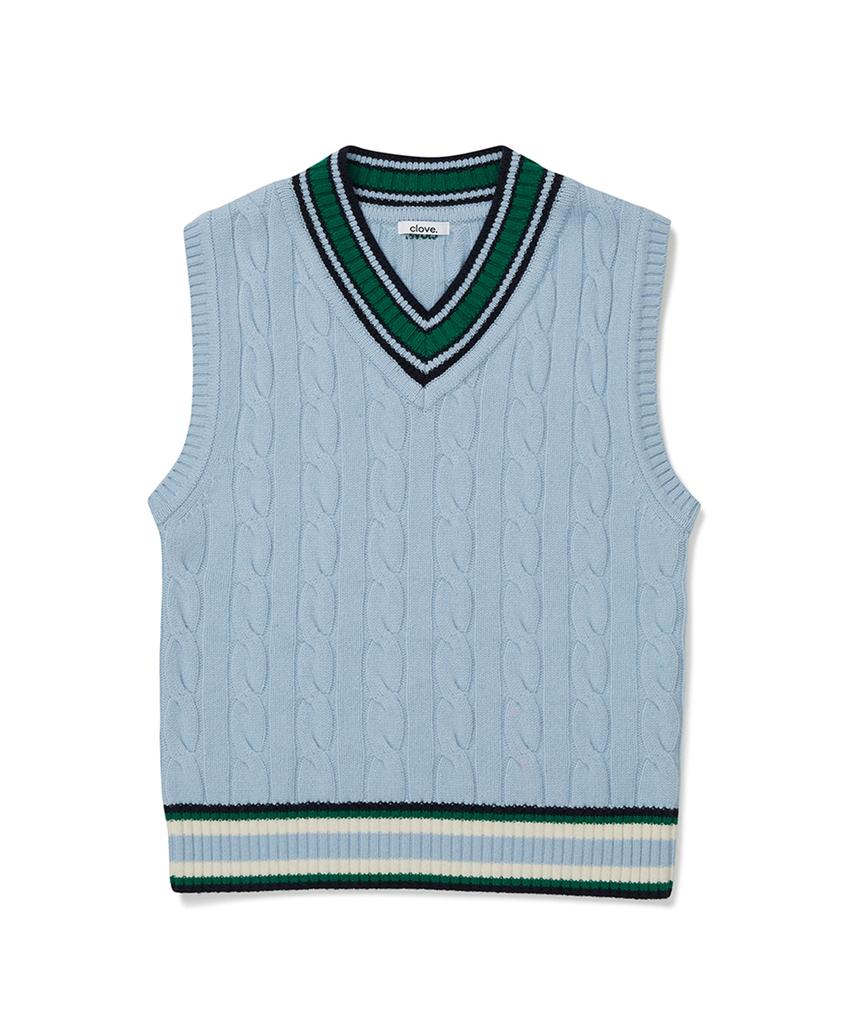 Clove [Fw21 Clove] Wool Cable Knit Vest (Blue)
