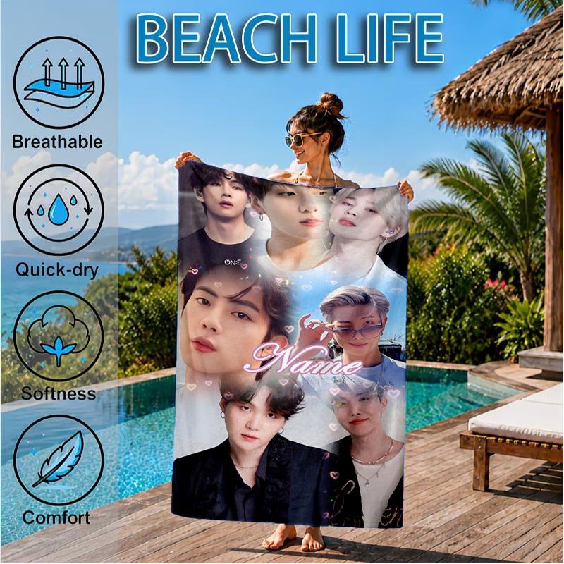 Custom Name K-pop Stars Friends Beach Towel Microfiber Beach Towel, Lightweight and Quick-Dry, for Summer Travel, Swimming Pool Gift