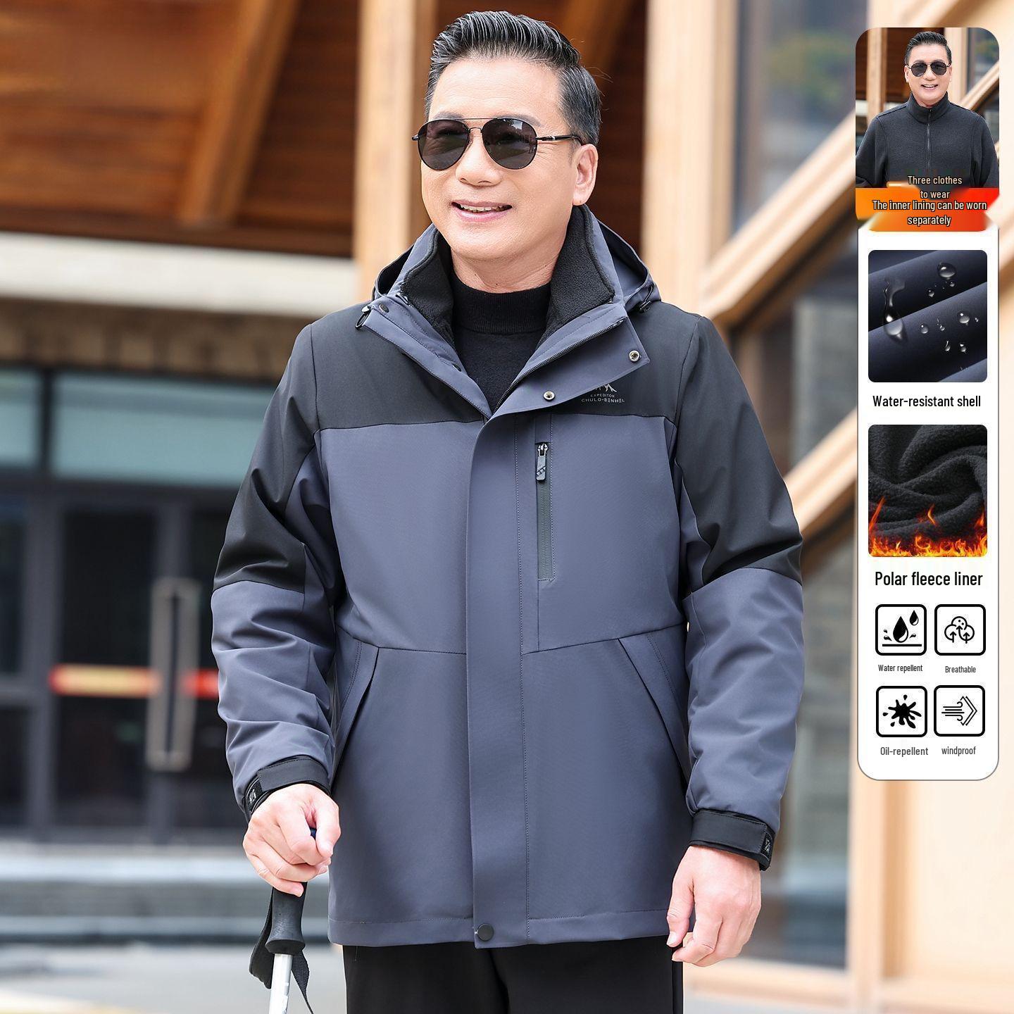 

Men s Autumn Winter 3-in-1 Mountaineering Jacket Set for Middle-aged & Elderly 175/92A [115-130 lbs]