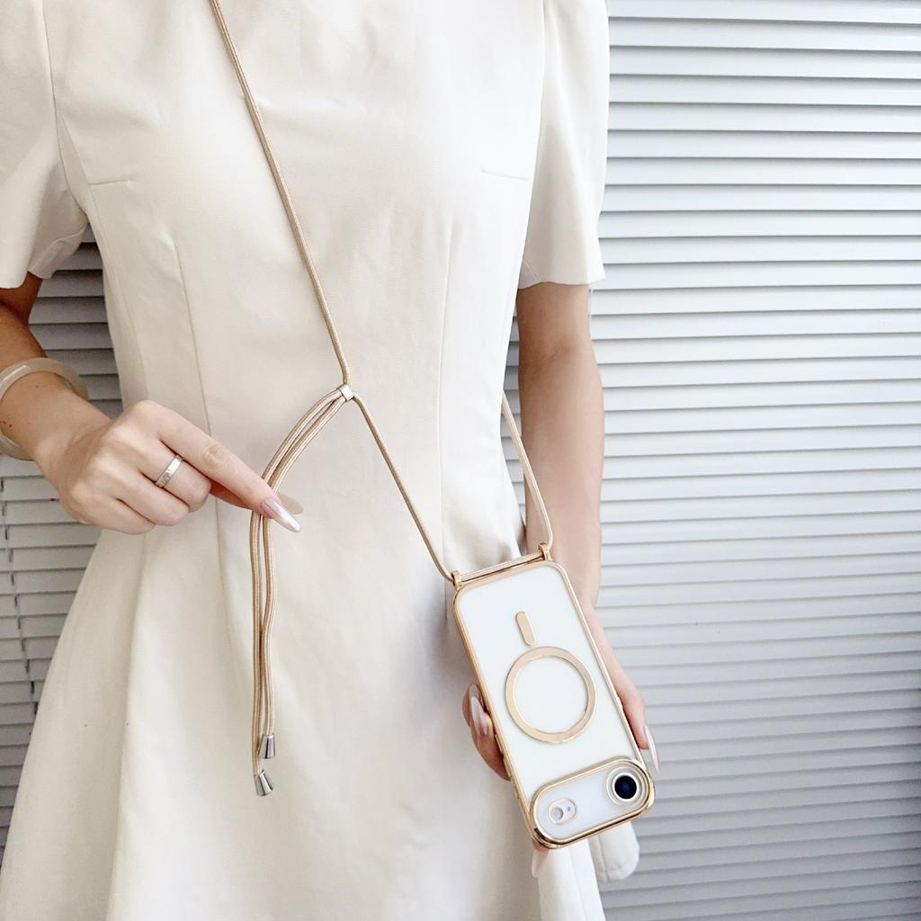 For iPhone Air Case Compatible with MagSafe Electroplating TPU Phone Cover with Long Lanyard