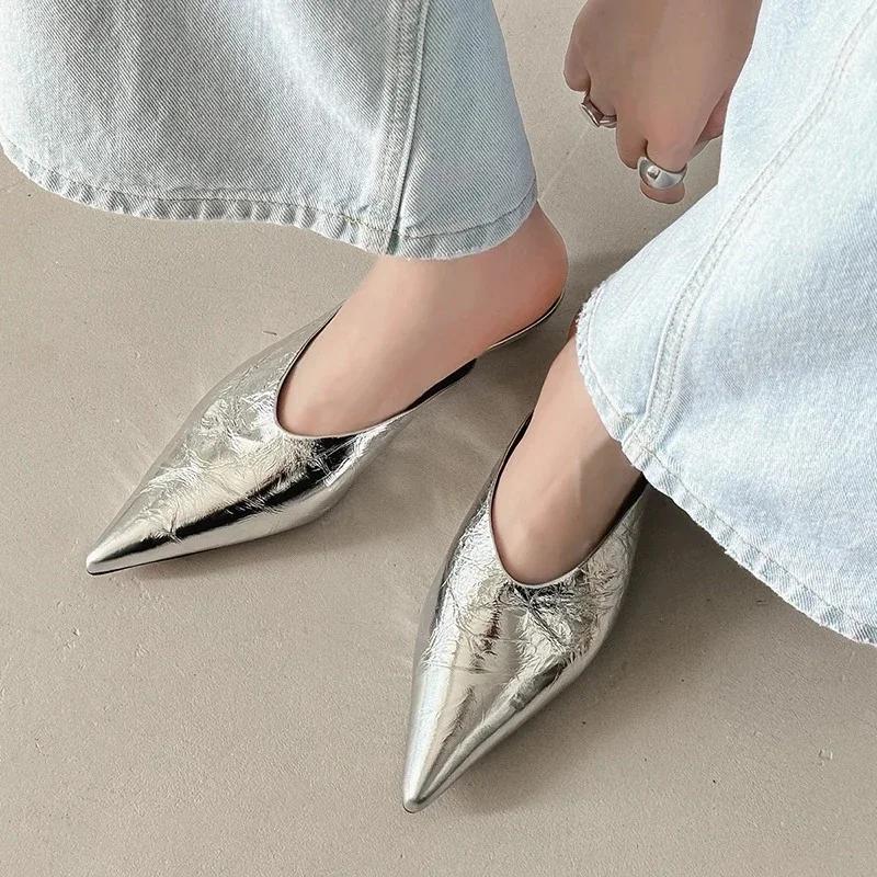 Fashion Pointed Toe Temperament Low-heeled Semi-slippers Summer New Versatile Temperament Sandals and Slippers Women's High Heels