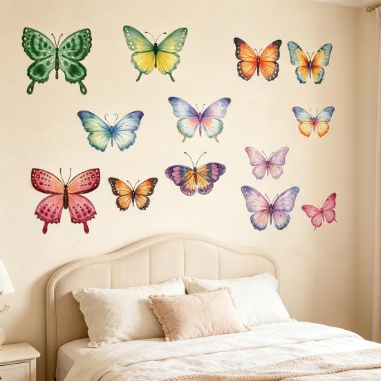 8 Sheets Watercolor Butterfly Wall Decals Peel And Stick 2D Butterfly