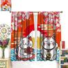 Japanese Curtains Cute Lucky Cat Rustic Pink Cherry Blossoms Mountain Fuji Red Sun Pattern Decor Drapes for Bedroom Living Room