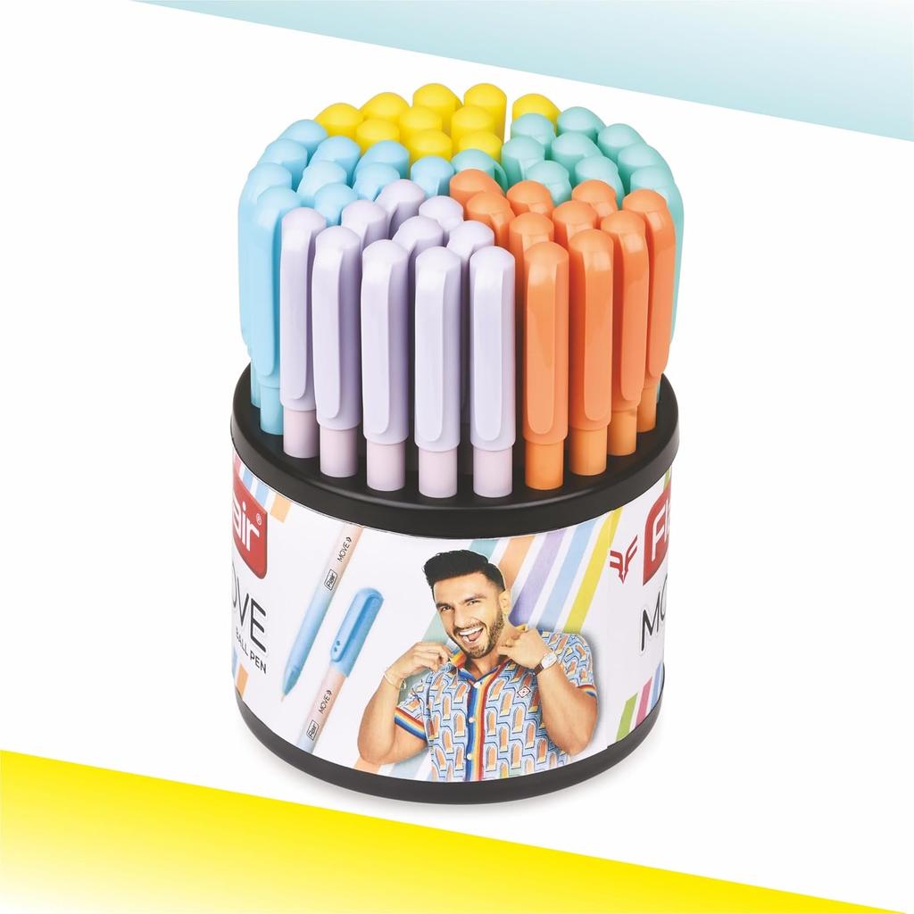 FLAIR Move Ball Pen Stand Pack Of 1 x 50 pen Fine Tip Blue Ink Pens Minimalistic Pastel Matte Finish Smooth Writing Clip Design