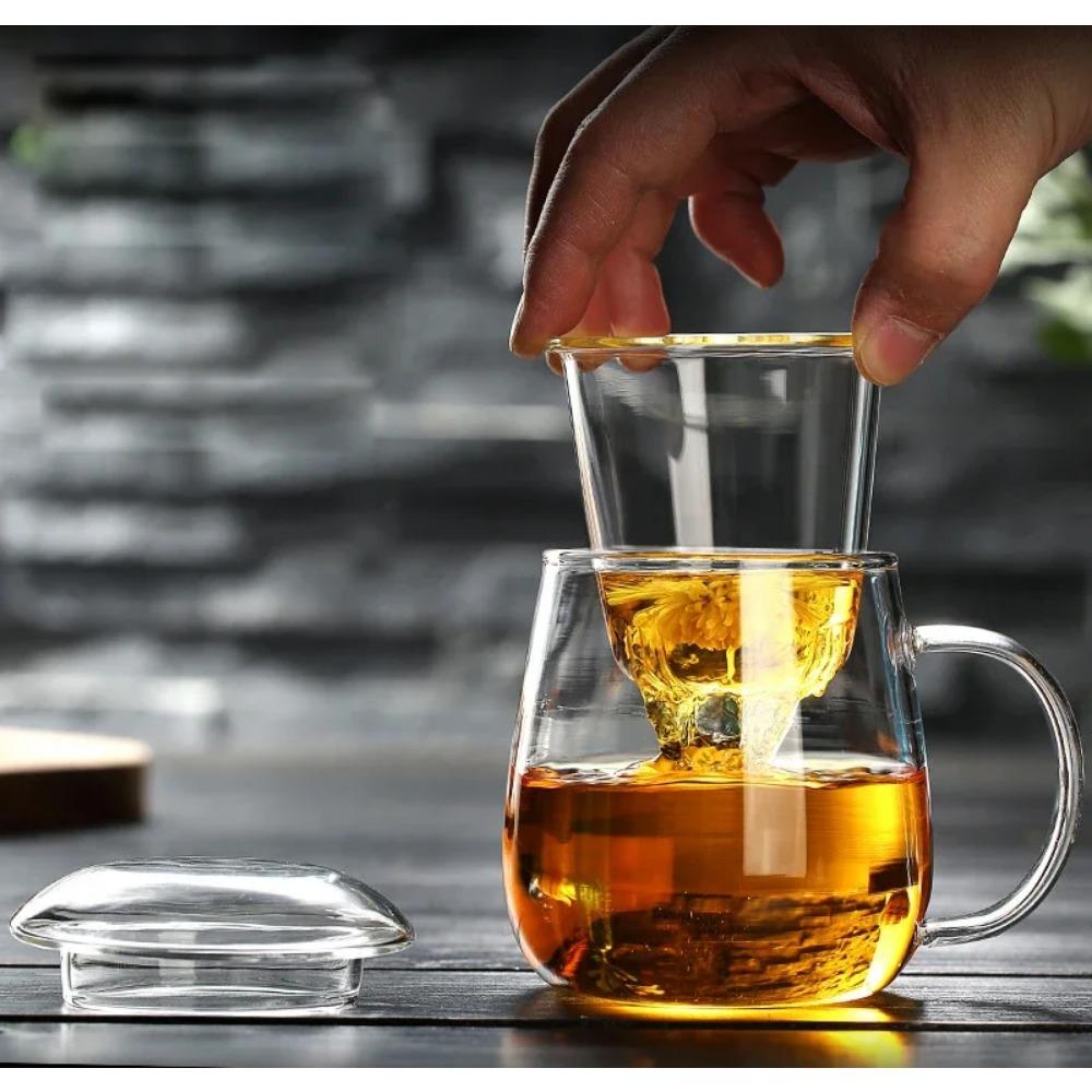 Chinese Style Tea Mug with Lid Filter 550ml.Coffee Cups Tea Set Mugs Beer Drink Office Mug Transparent Drinkware Glass Cup Mate