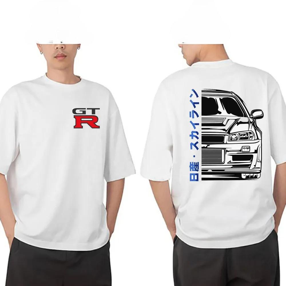 2025 New Summer Men Short Sleeve Skyline R34 GTR Line Art Illustration Classic T-Shirt Harajuku Japan Car Print Cool Boy Tees