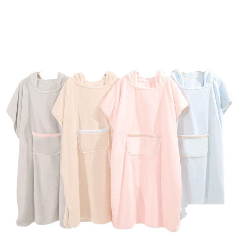 Quick-Dry Coral Fleece Hooded Cloak Bathrobe for Adults and Kids
