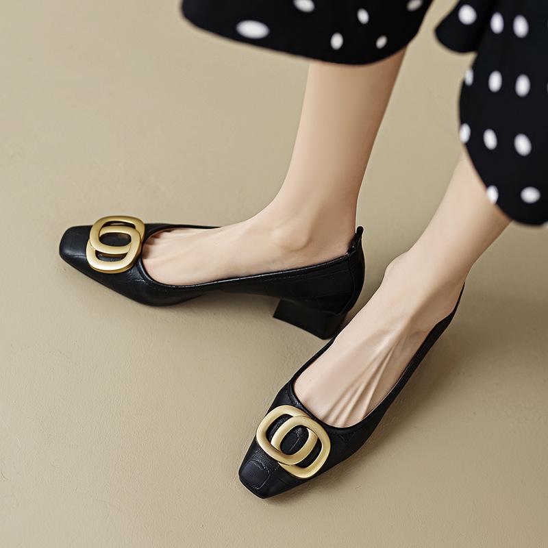 French thick heel single shoes women's spring 2025 new versatile ladyshoes high heel evening shoes women's shoes