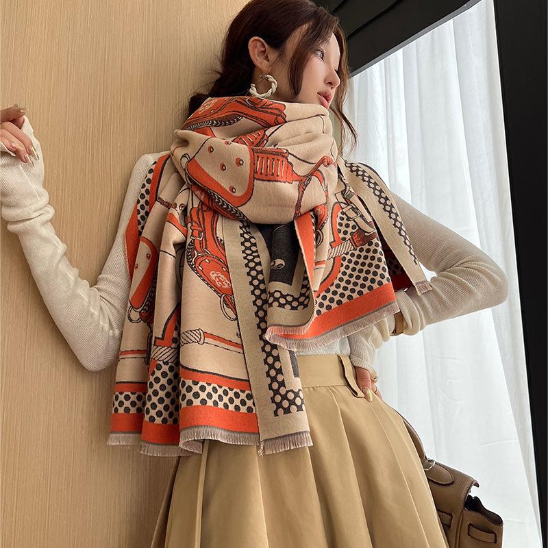 Winter Imitation Cashmere Scarf for Women New Style Light Luxury Fashion Double Sided Scarf Warm Plus Velvet Versatile Windproof Shawl