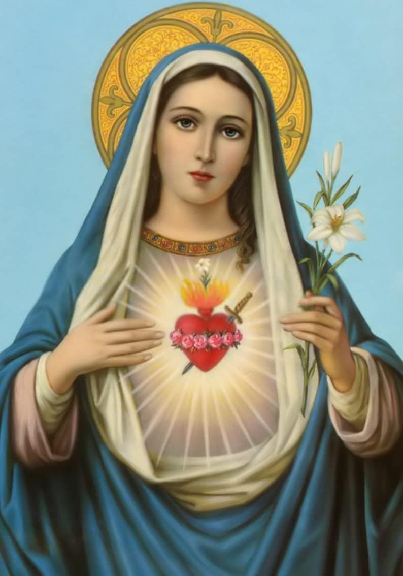 Metal Tin Sign Immaculate Heart of Mary Poster Our Lady Virgin Mary Print Catholic Prints Blessed Mother Art Print Religious 20x30cm(7.8x11.8inch)
