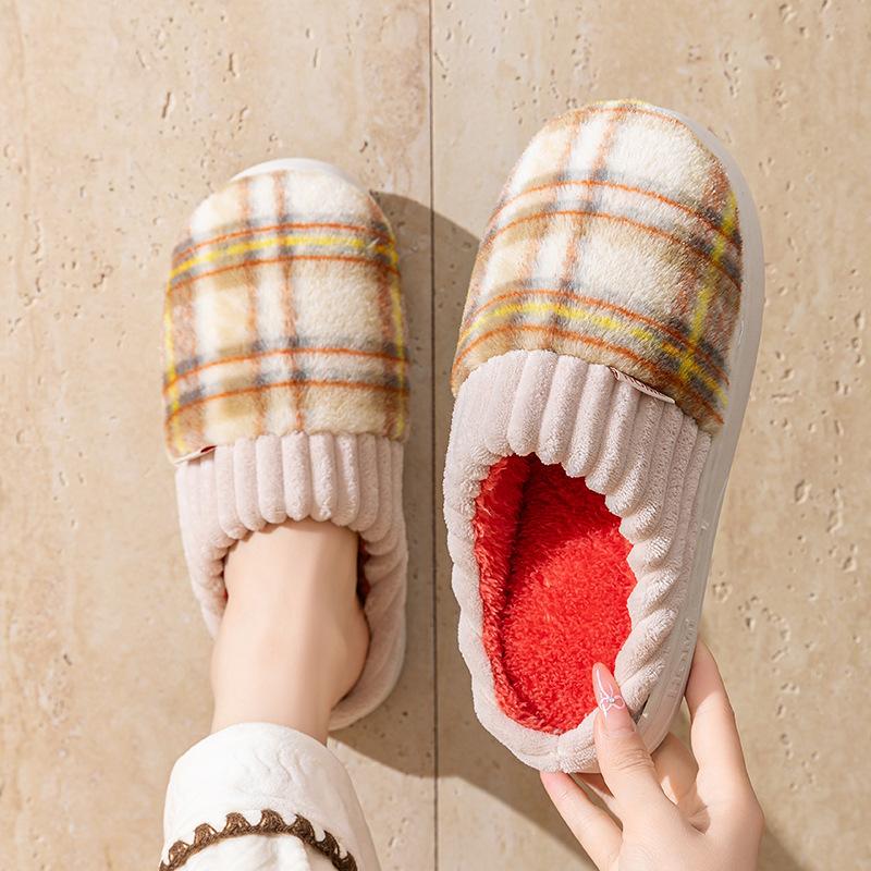 2025 new plush cotton slippers winter home indoor warm shoes non-slip thick-soled cotton slippers