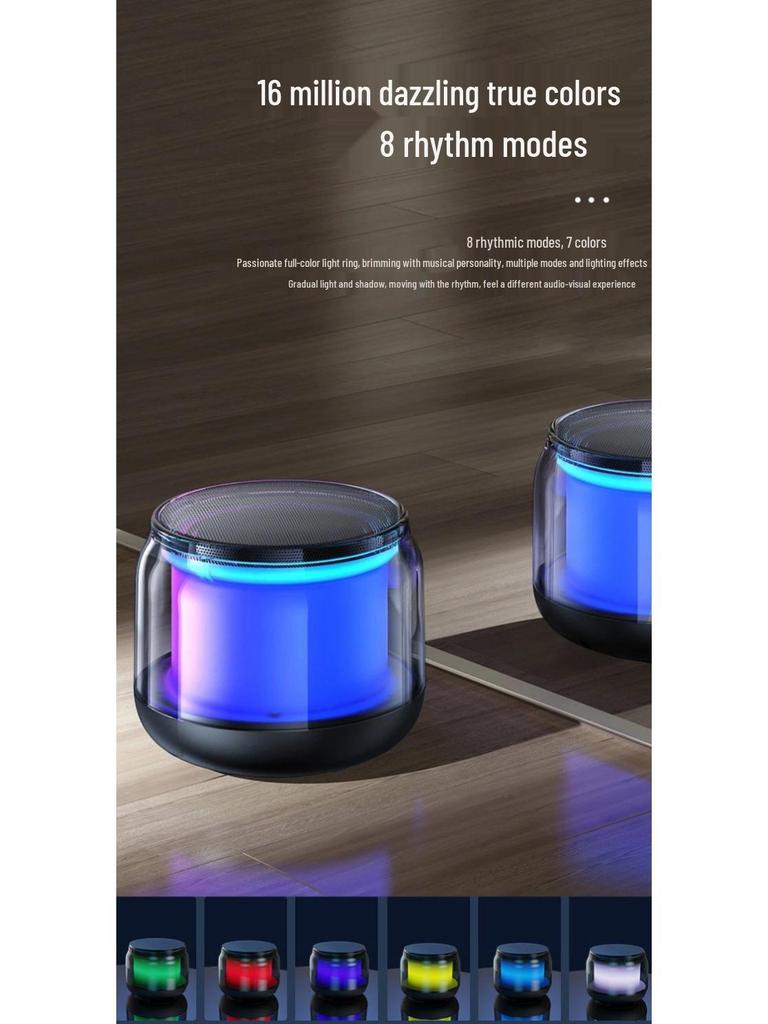 Mini Bluetooth Speaker S100: Transparent Design with Ambient Lights & High-Quality Sound Subwoofer