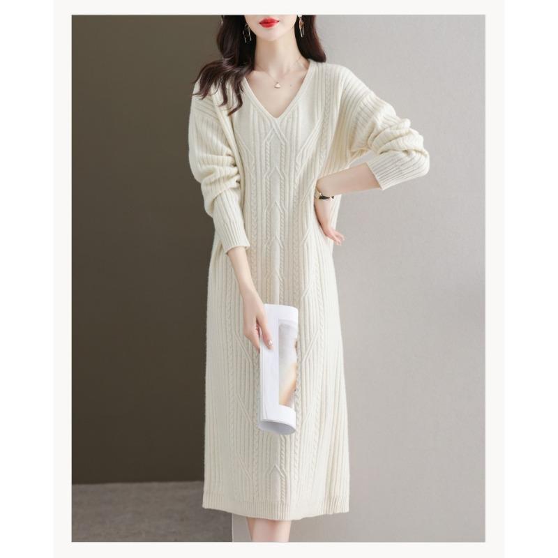 Herbst- und Winterkleid Damen lang knielang lässiger Pulloverrock neu mit Mantel mit gestricktem Unterrock