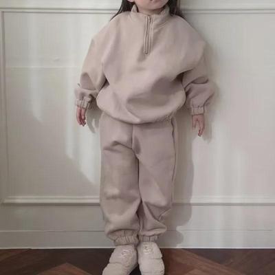 Korean Winter Children's Solid Color Velvet Two-Piece Suit for Boys and Girls