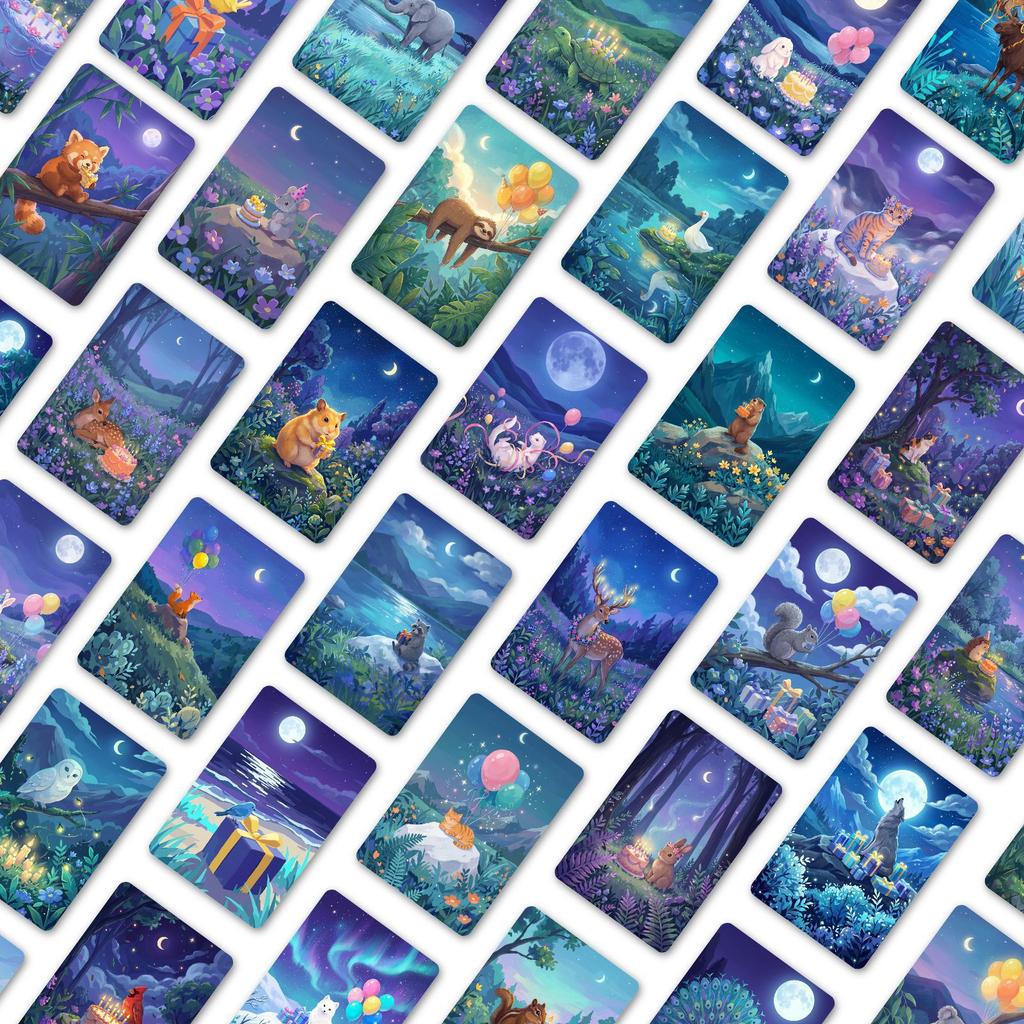 36 Mori Moonlight Animal Card Set Girlfriend Message Card Wall Decoration Hand Account Material Postcard