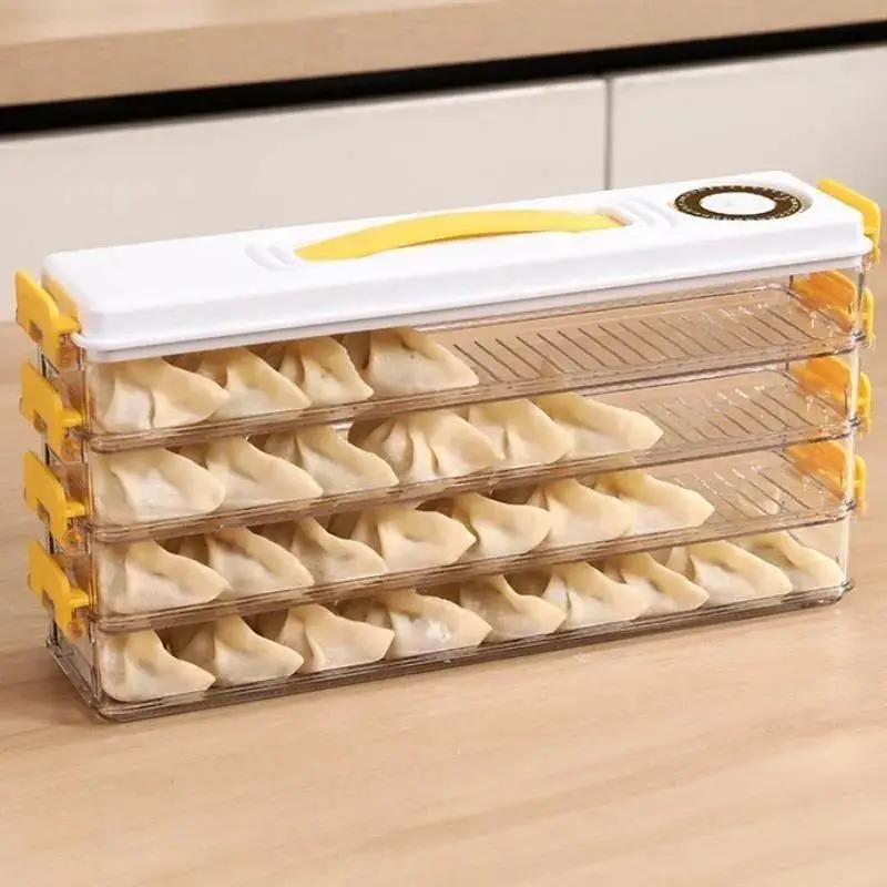 Space Saving Dumplings Fresh Keeping Storage Box Multi Layer Dumplings Holder Case Non-stick With Date Record For Small Fridge