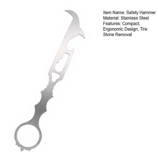Multifunctional Safety Hammer with Breaker And Seat Belt Cutter Tire Stone Cleaning Hook Wrench Bottle Opener Car Emergency Escape Tool