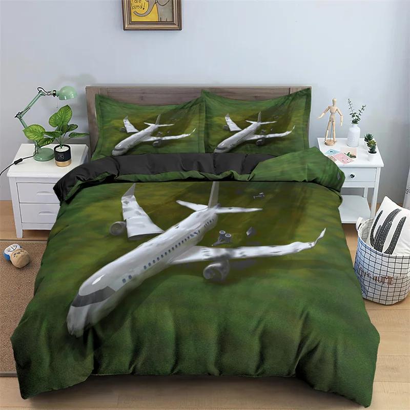 Aircraft Bedding Set Airplane Print Duvet Cover For Boys Girls Bedroom Dorm Luxury Microfiber Modern Twin Queen Comforter Cover
