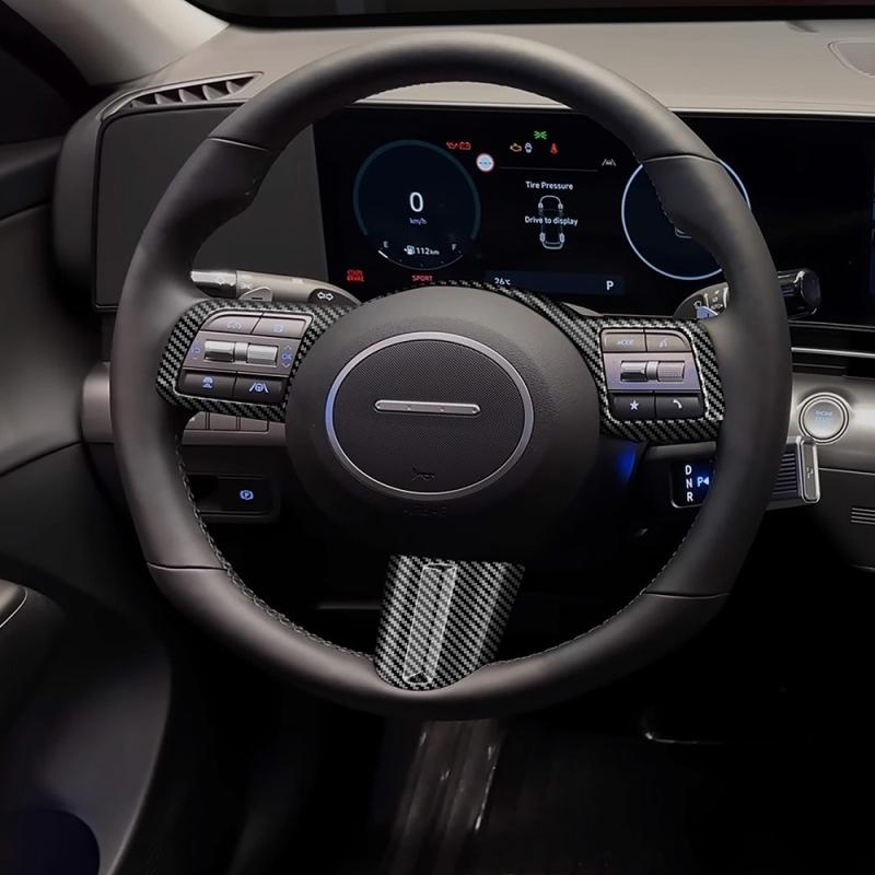 For Hyundai KONA 2024 2025 ABS CarbonFiber look Car Steering Wheel Trim direction Control Button Frame Cover Styling Accessories