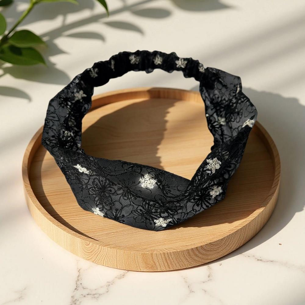 

Floral Pattern Lace Headband Lace Elastic Headband Fashion Sports Headband Sports Activity чорний