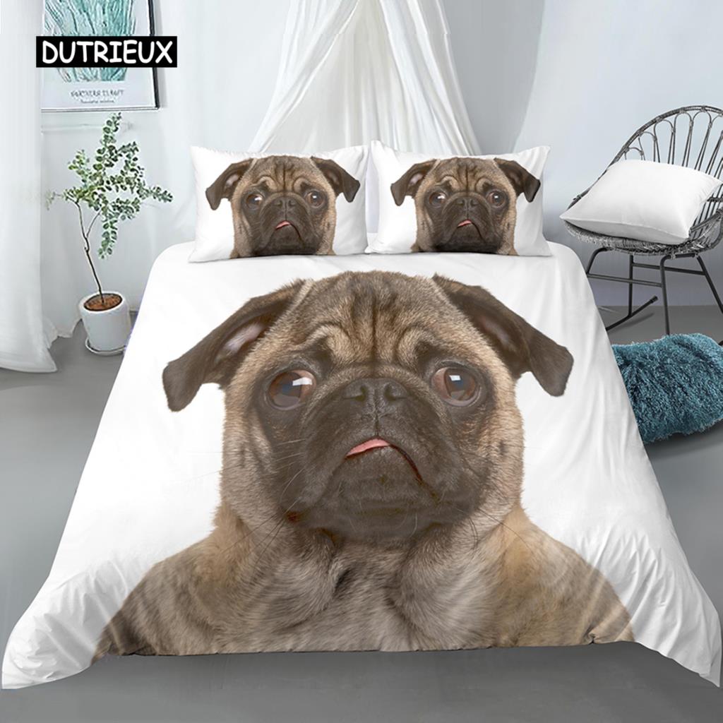 

3D собака король королева полный двойной пододеяльник забавный щенок постельное белье подростковый взрослый кавайный питомец животное белый 2/3 шт полиэстер пододеяльник US Queen(228x228cm)