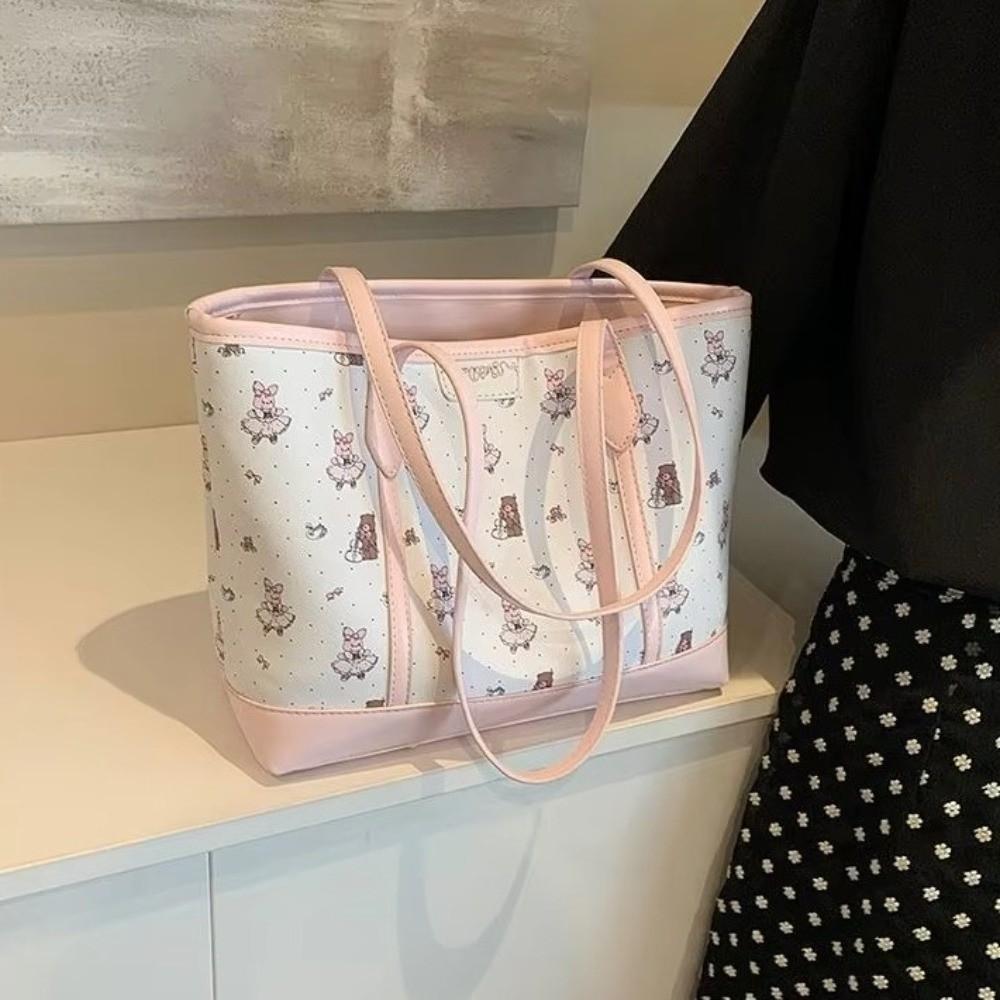 Cartoon Aesthetic Print Handbag PU Commuting Bag Kawaii Tote Bag  Casual Wear