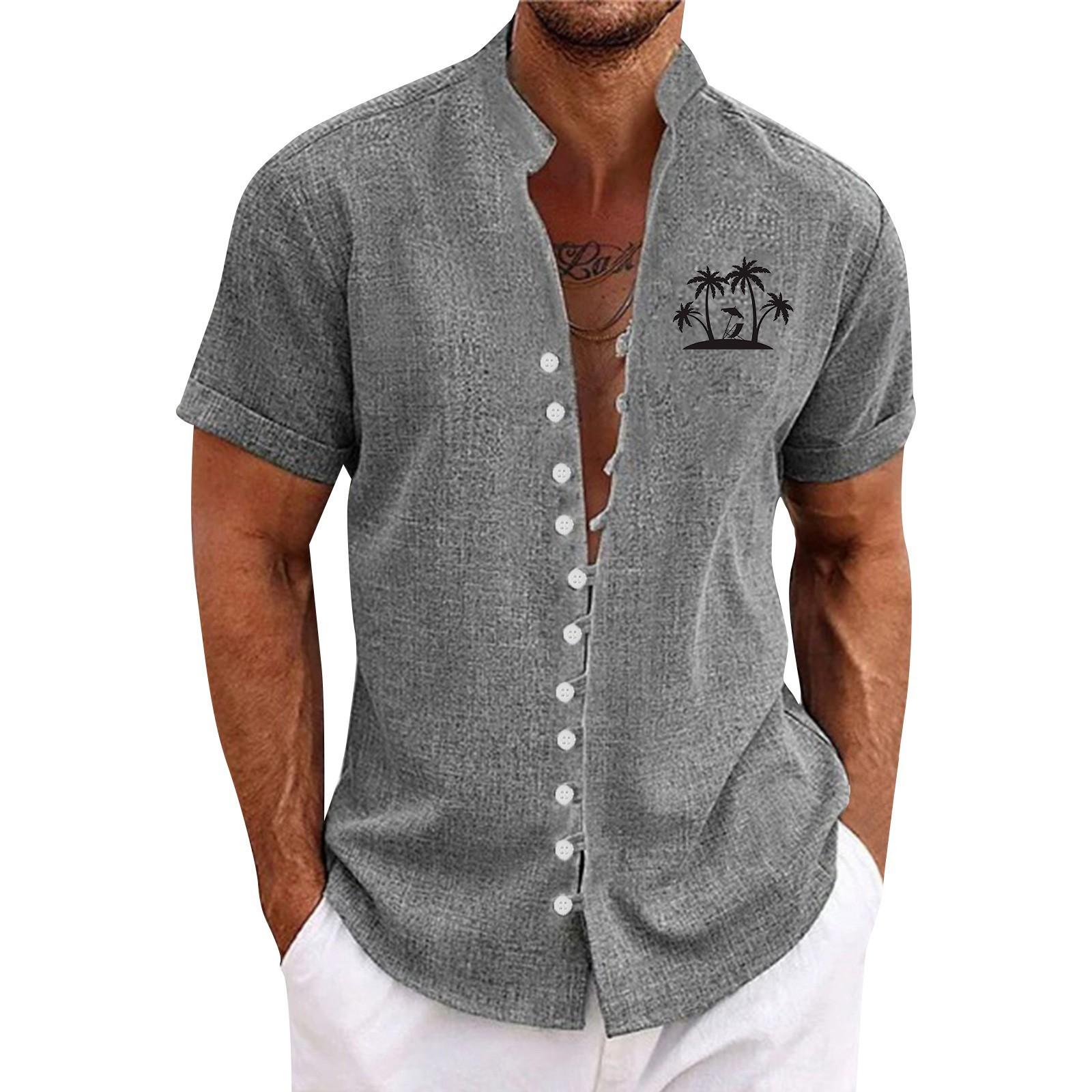

New Men s Retro Casual Loose Fitting Short Sleeved Printed Shirt XXXL