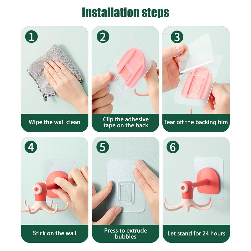 Kitchen 360 degrees  Rotated Hooks Punching Free Six Claw Hook Storage Rack for Cooking Accessories Cabinet Bathroom