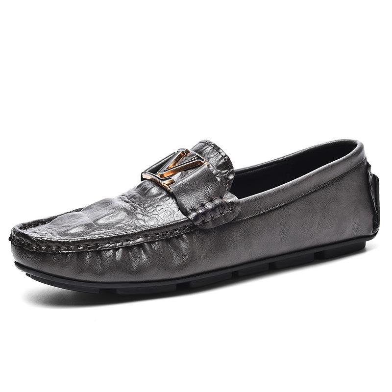 

2025 live broadcast explosion crocodile pattern Doudou shoes one foot lazy shoes driving shoes casual male dad leather shoes genuine leather 44